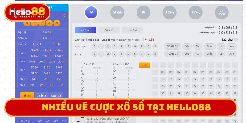 Nhiều vé cược xổ số tại Hello88